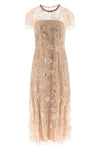 pink flower sequin embellished midi tulle dress