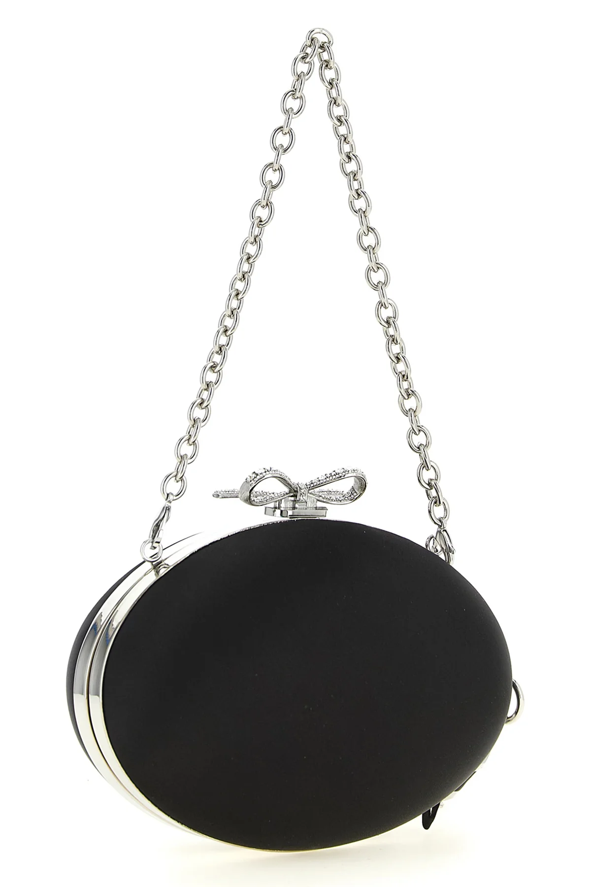 SELF PORTRAIT OS the self portrait black satin oval clutch defines evening elegance through a str
