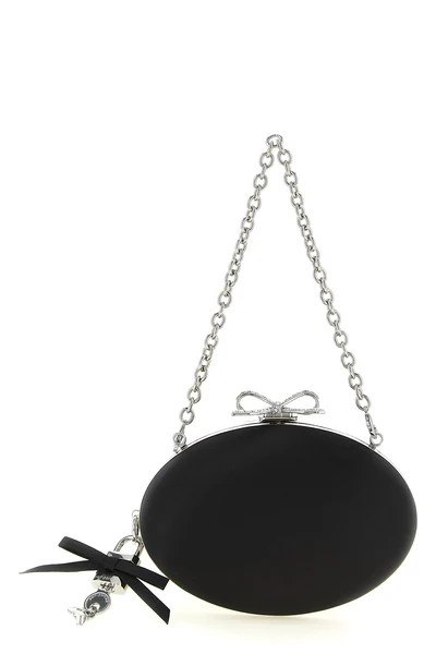 the self portrait black satin oval clutch defines evening elegance through a str