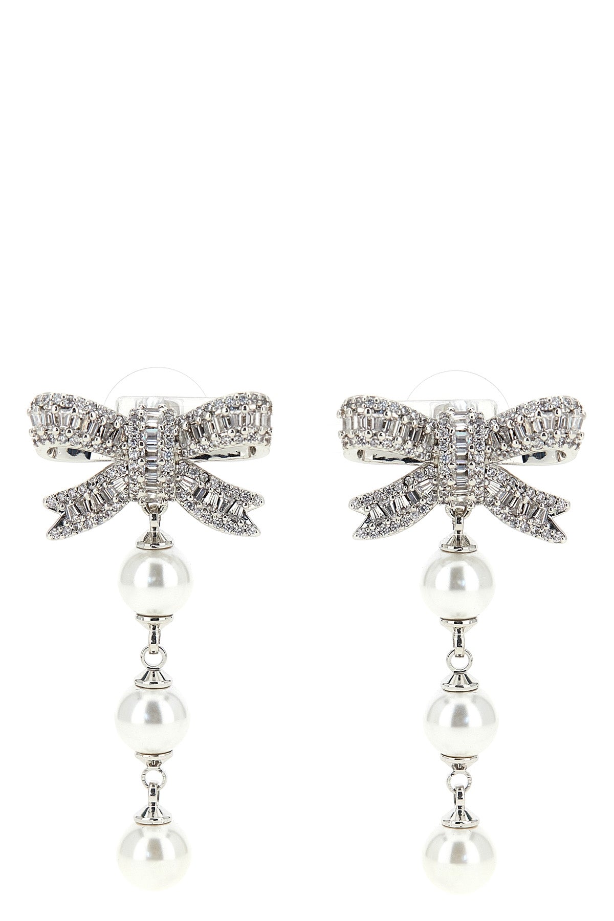 SELF PORTRAIT OS crystal bow pearl droplet bow-shaped earrings in silver-plated brass