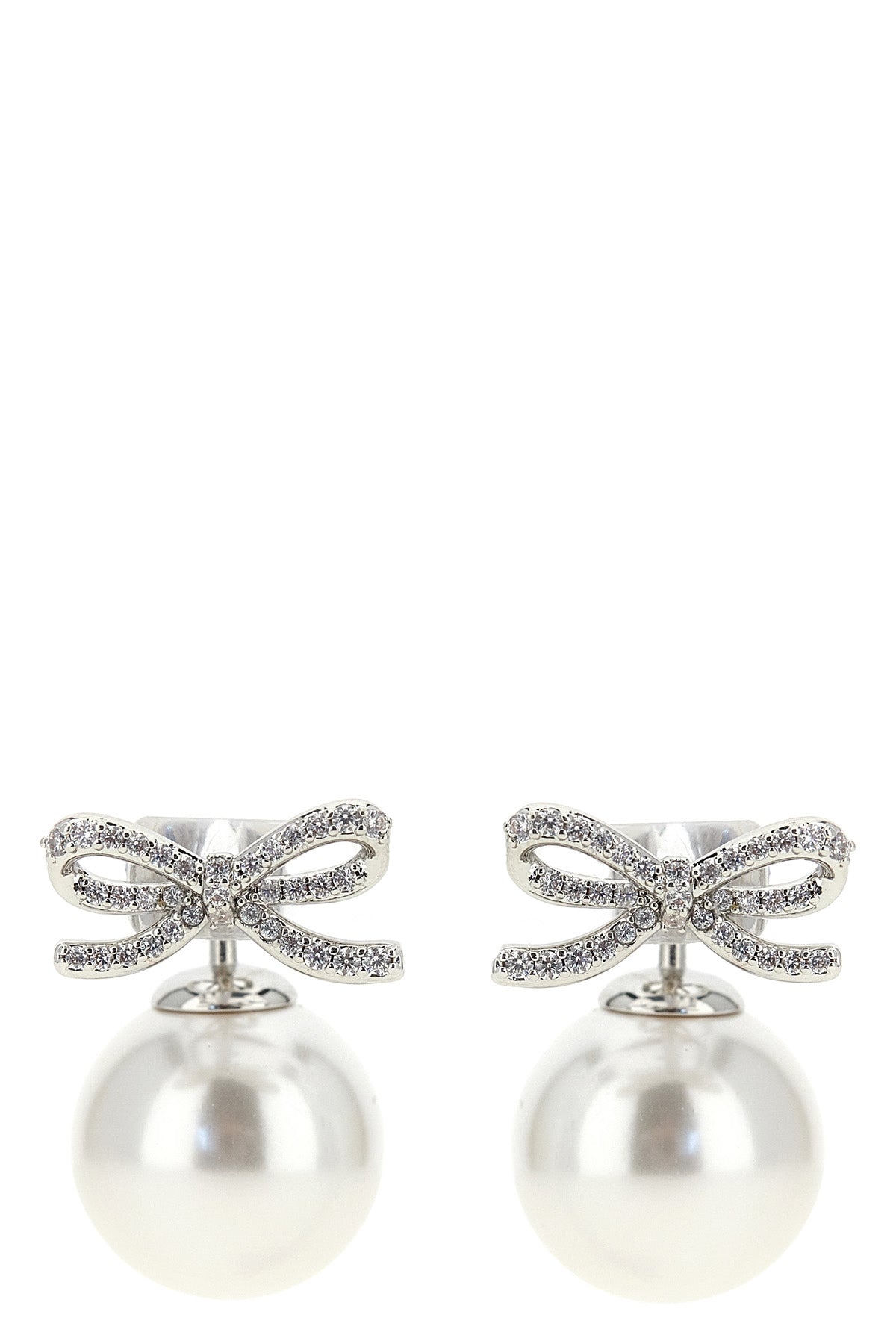 SELF PORTRAIT OS crystal bow pearl back bow-shaped earrings in silver-plated brass