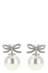 crystal bow pearl back bow-shaped earrings in silver-plated brass