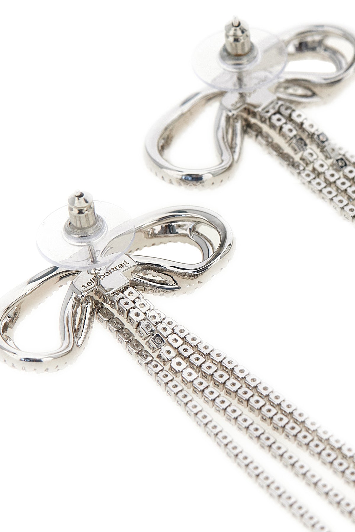double crystal bow bow-shaped earrings in silver-plated brass