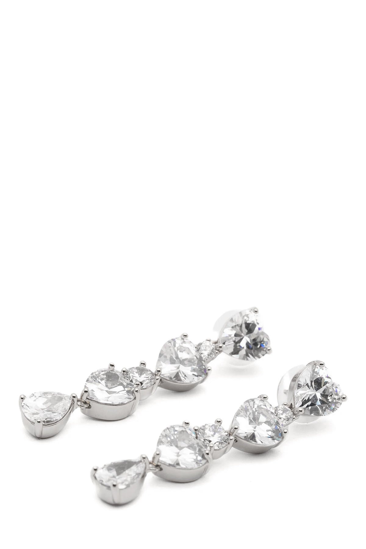 crystal heart tiered pendant earrings in silver-plated brass