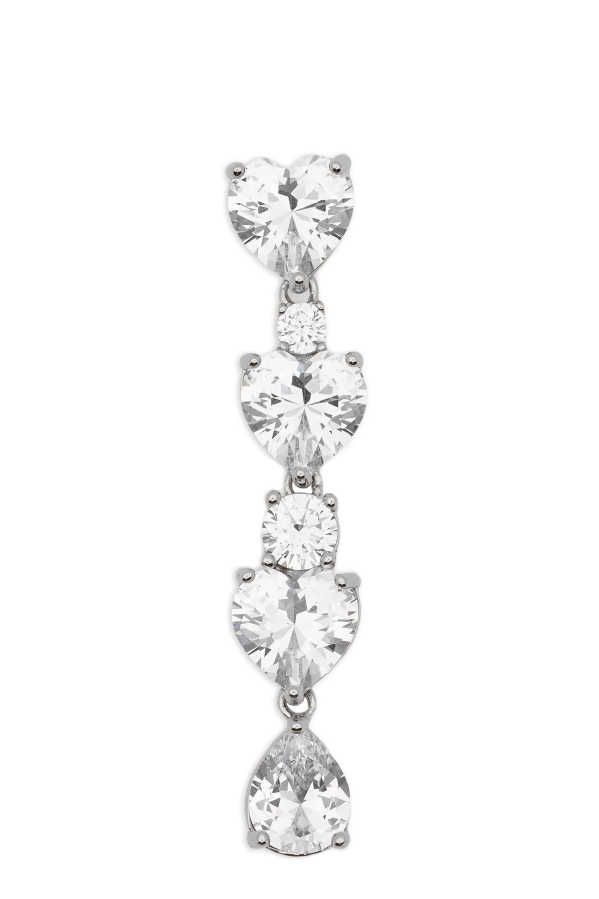 crystal heart tiered pendant earrings in silver-plated brass