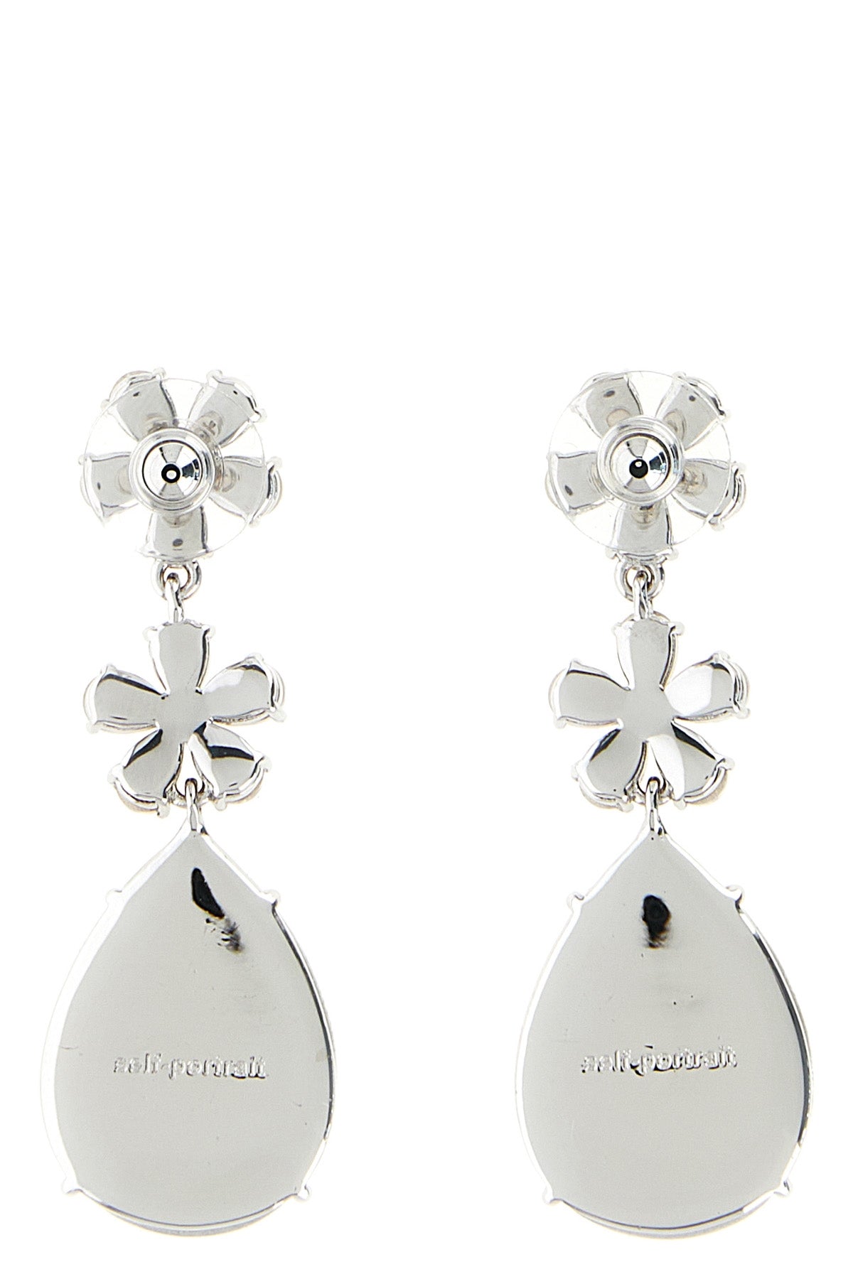SELF PORTRAIT OS crystal flower tiered earrings in silver-plated brass and crystals