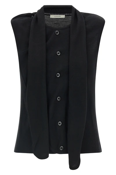the lemaire vest redefines the codes of knitwear through a deconstructed and inn