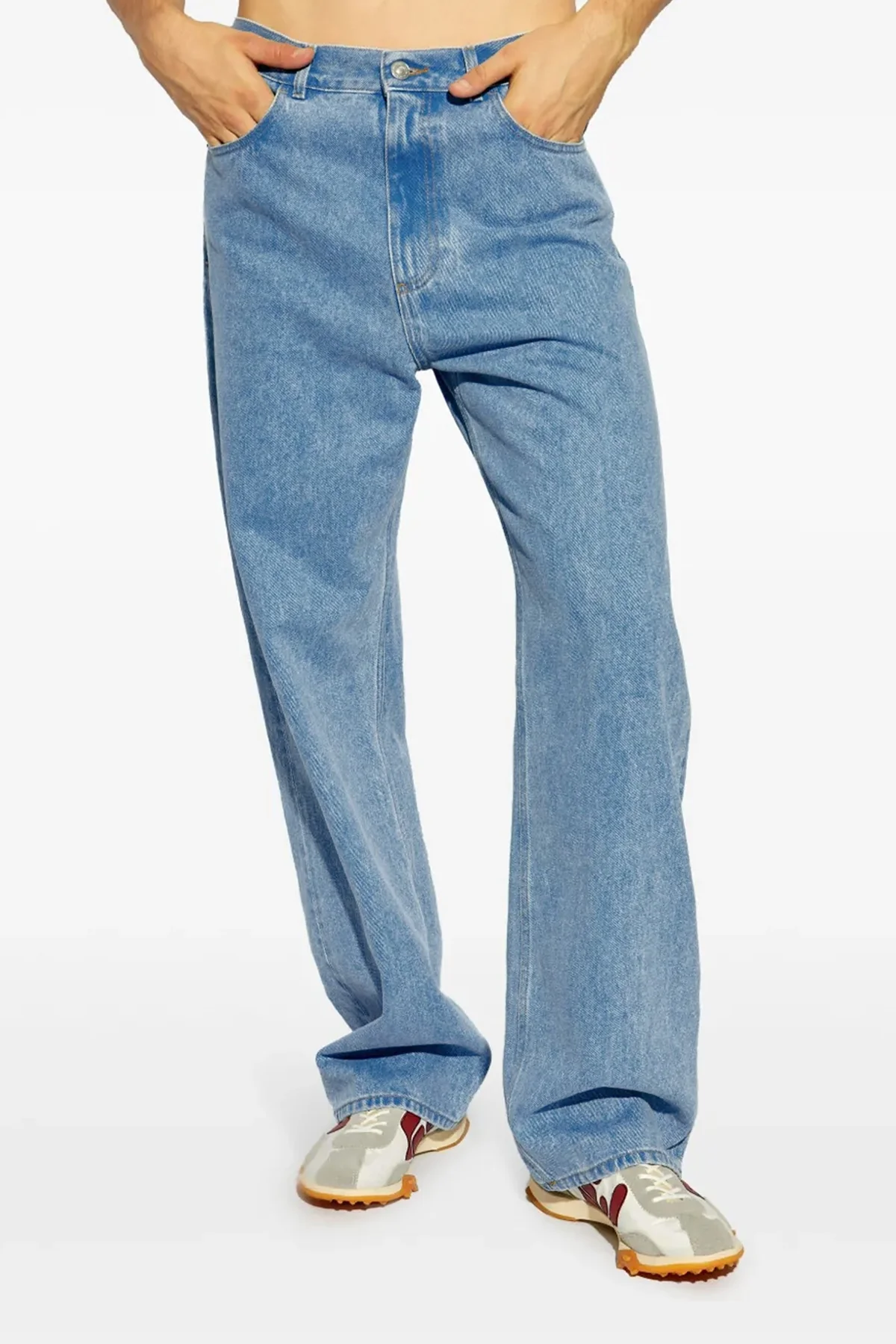 bleached coated cotton denim jeans