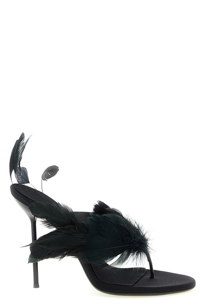 lidia feather thong mules in crêpe satin
