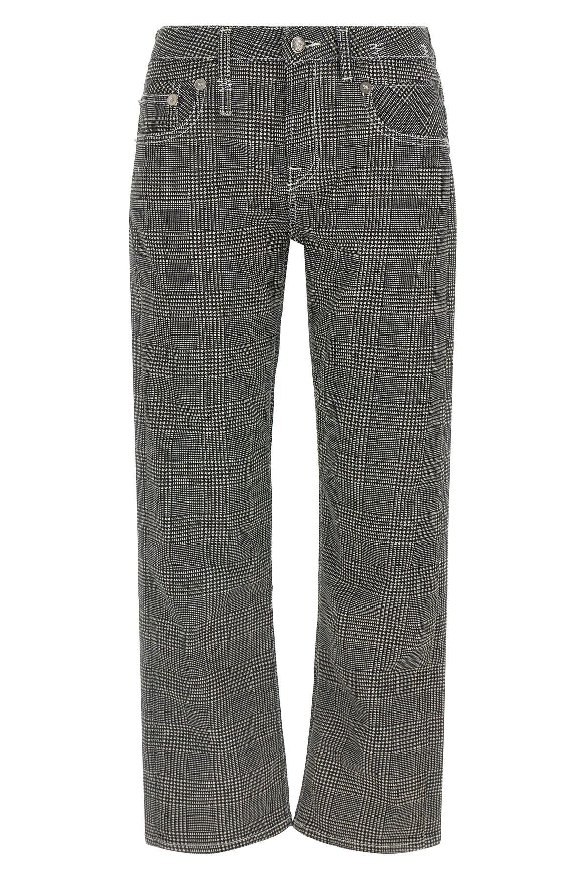 R13 25 prince of wales pattern stretch cotton pants boy straight crop style