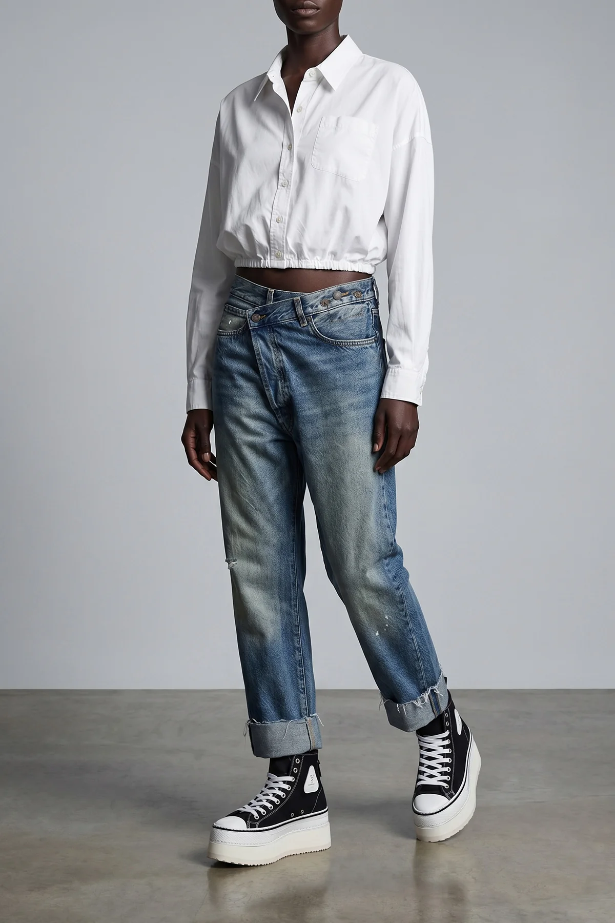 R13 23 delavé cotton denim cross over jeans