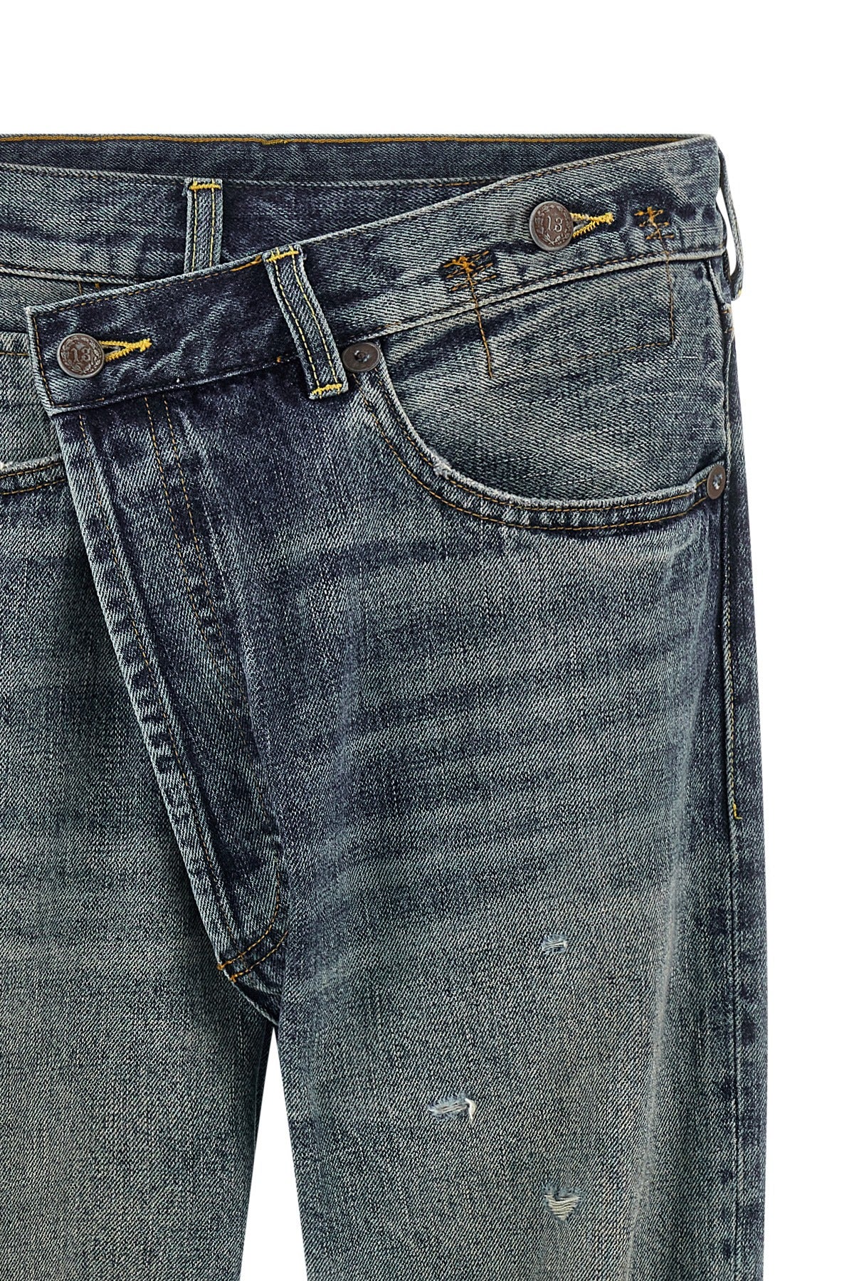 crossover stonewashed cotton denim jeans