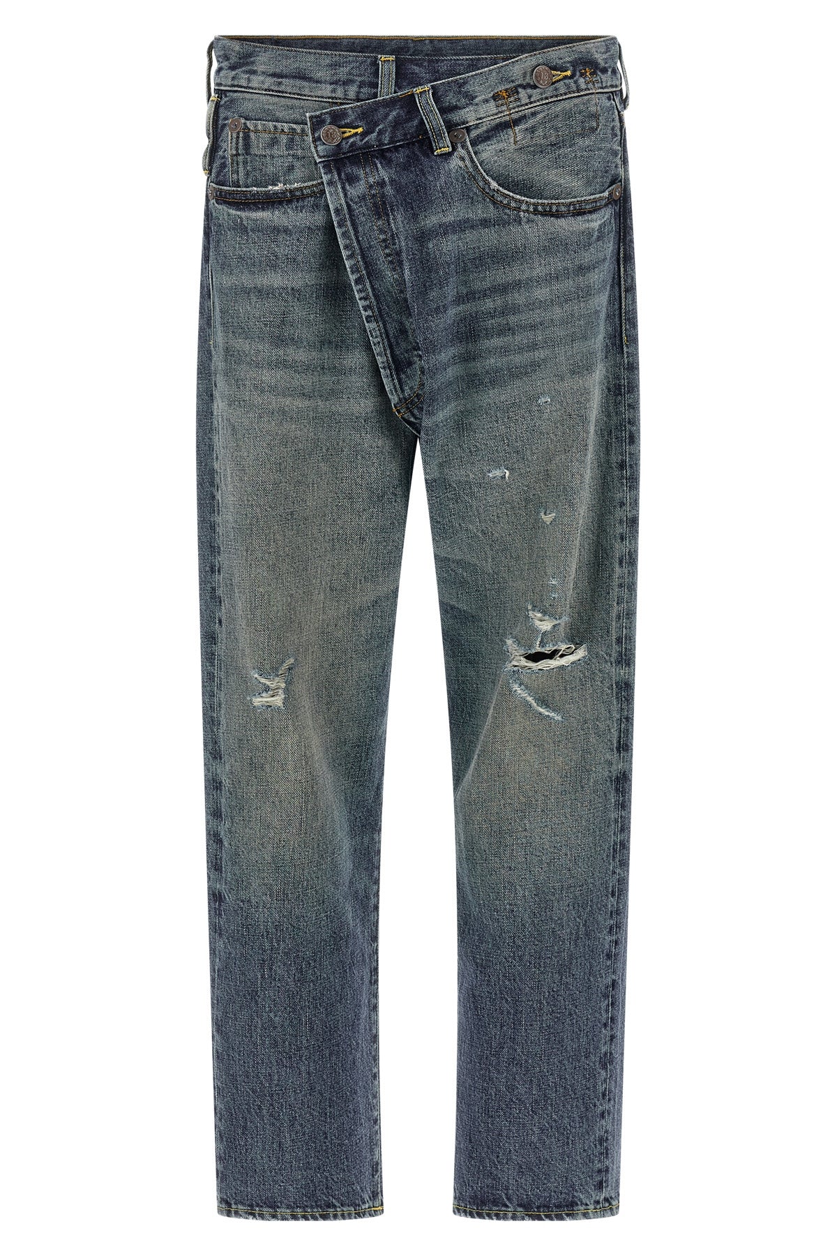 R13 24 crossover stonewashed cotton denim jeans