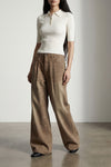 high-waisted cotton denim damon pleated jeans