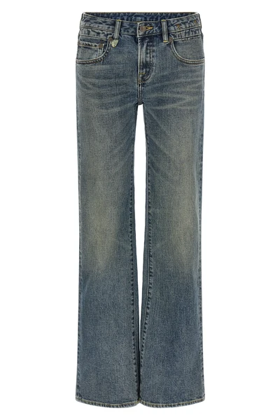 boy flare used-effect stone washed cotton denim jeans