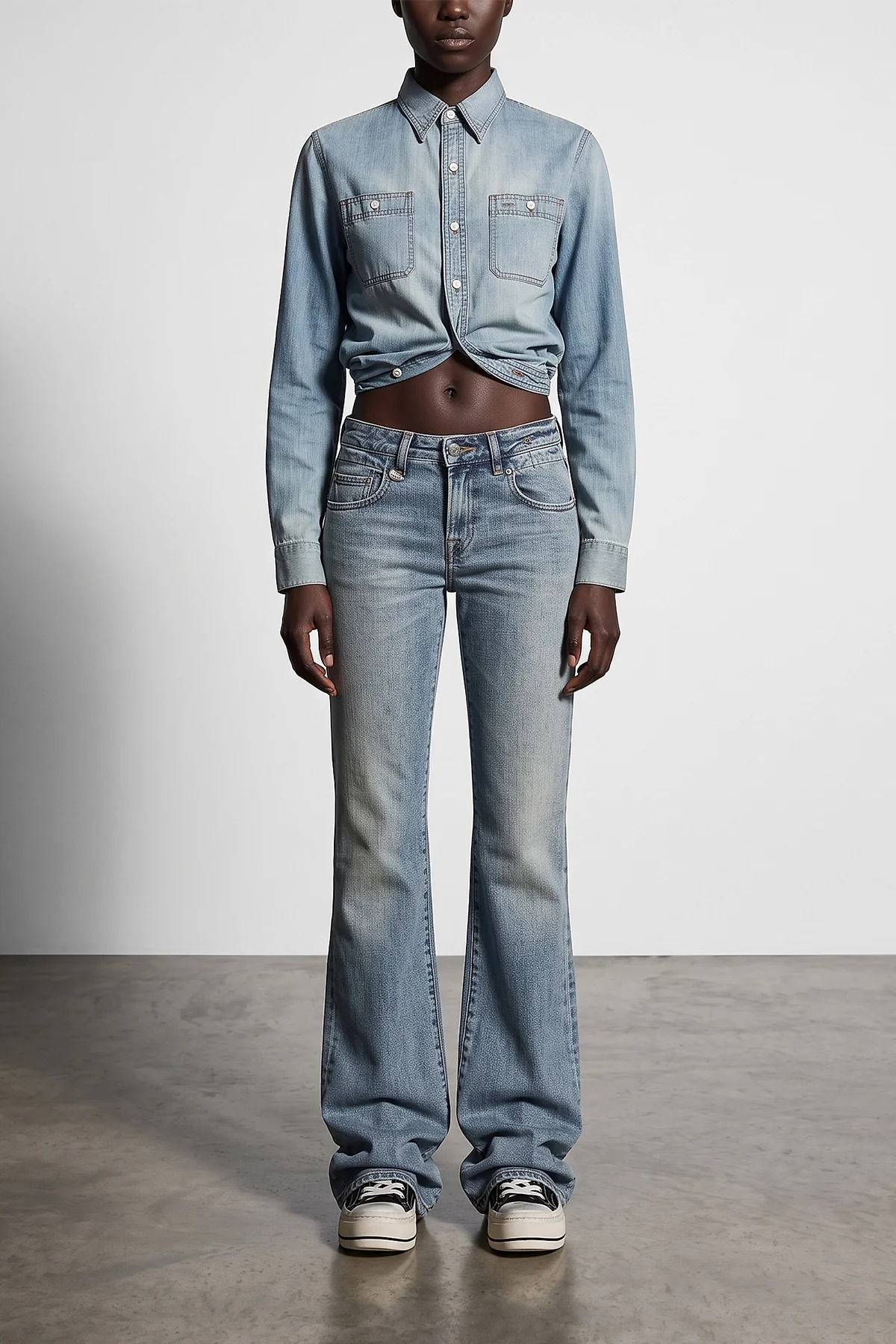 wrap around cotton denim shirt