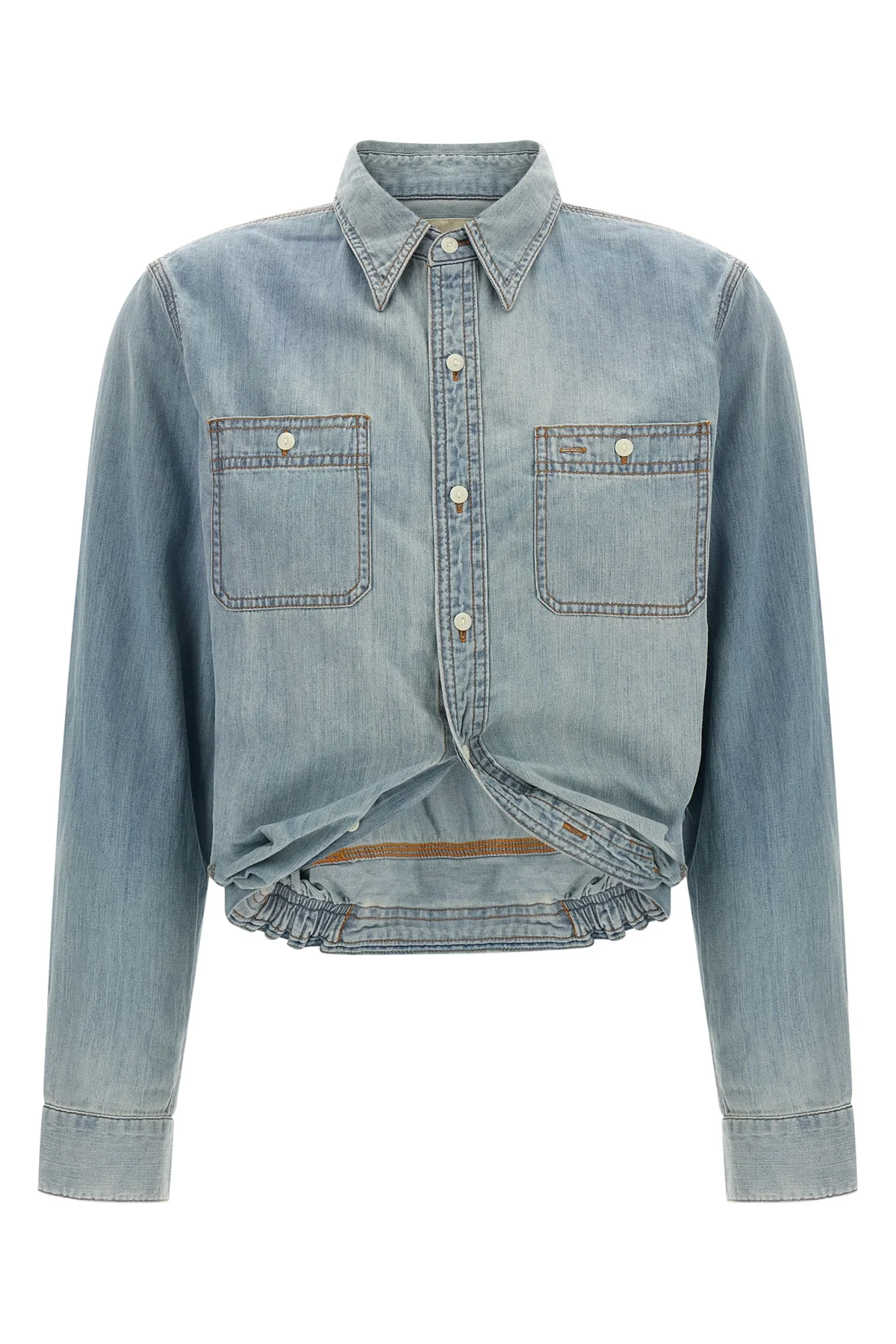 R13 M wrap around cotton denim shirt