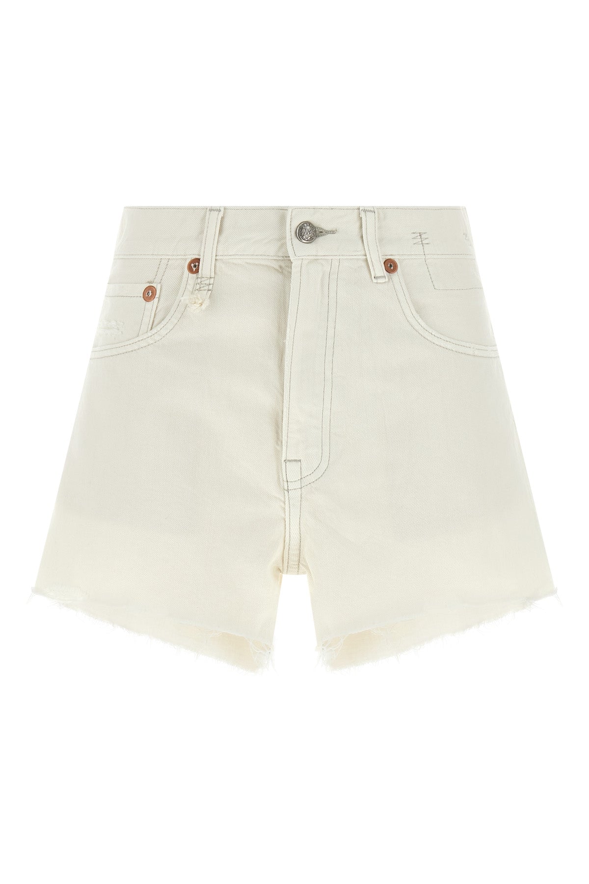 R13 23 x-bf shorts in destroyed effect garment-dyed cotton denim