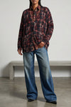used-effect check print peach cotton shirt