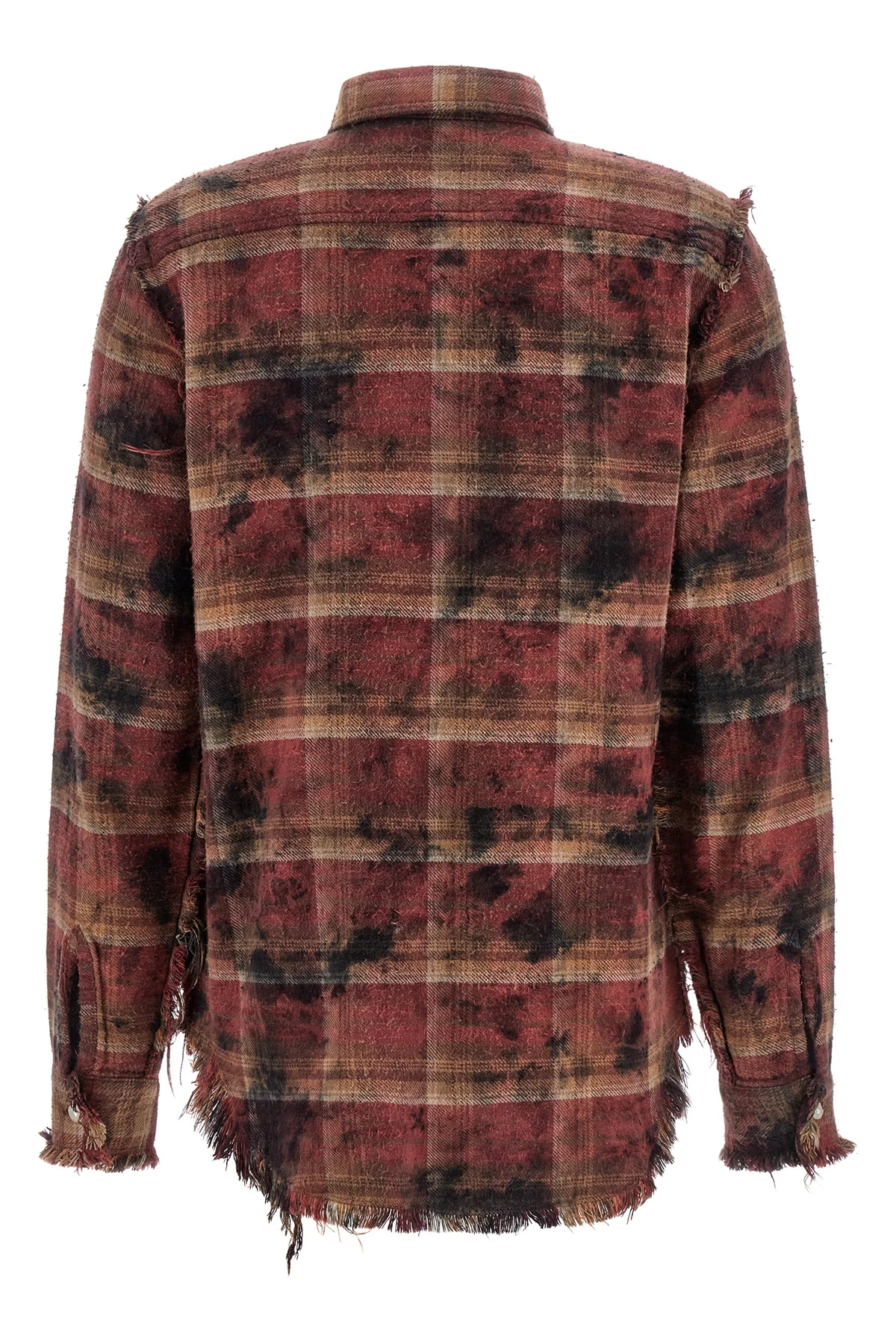 used-effect check print peach cotton shirt
