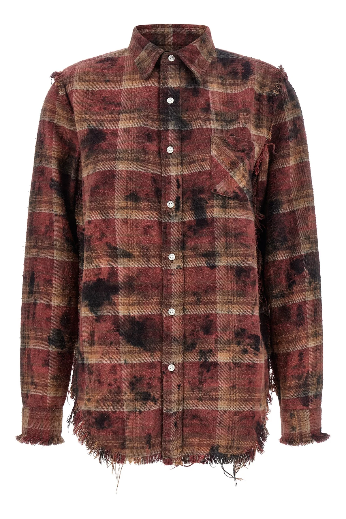 R13 XS used-effect check print peach cotton shirt