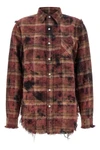 used-effect check print peach cotton shirt