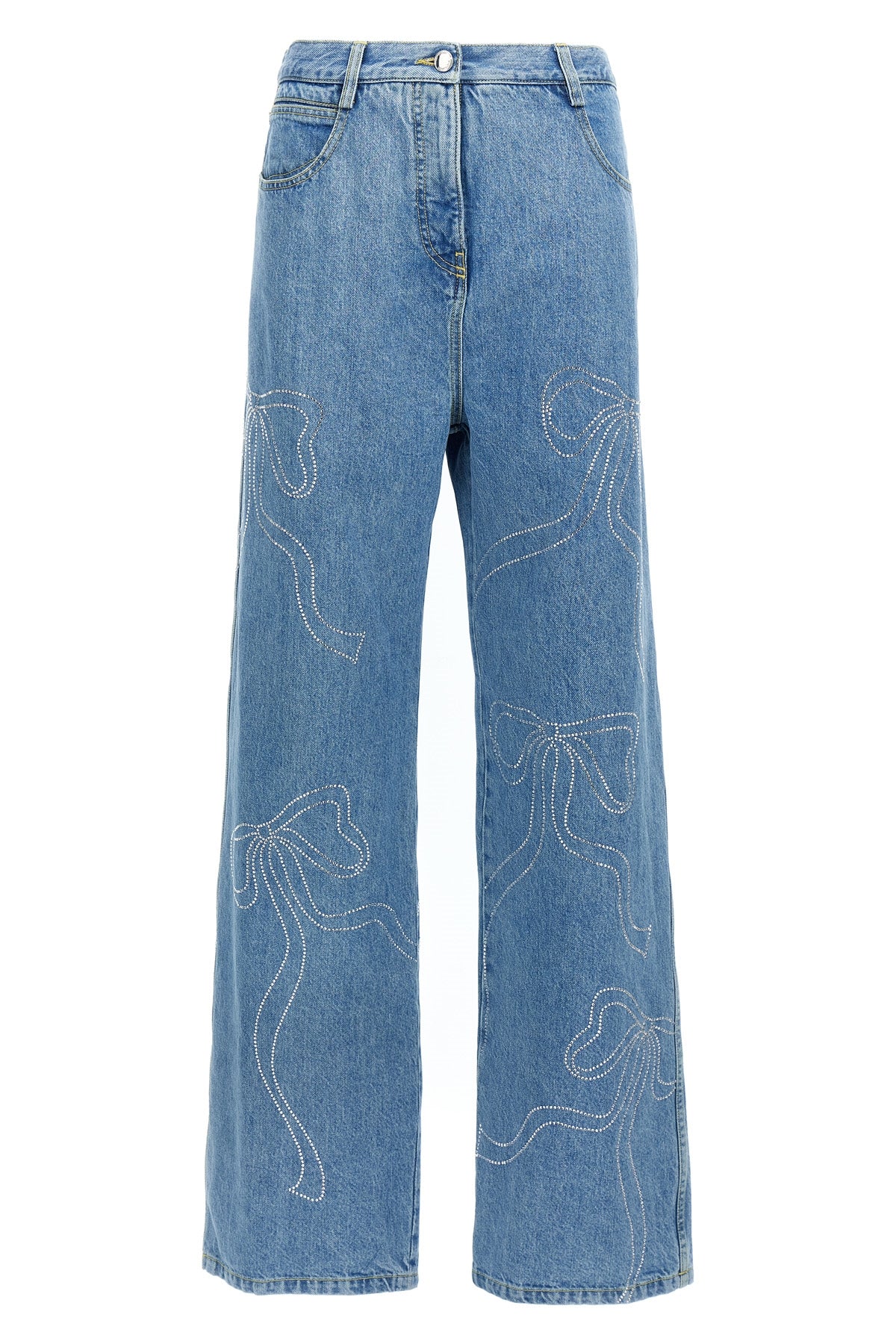 MACH amp; MACH 34 crystal ribbon hot fix cotton denim jeans embellished