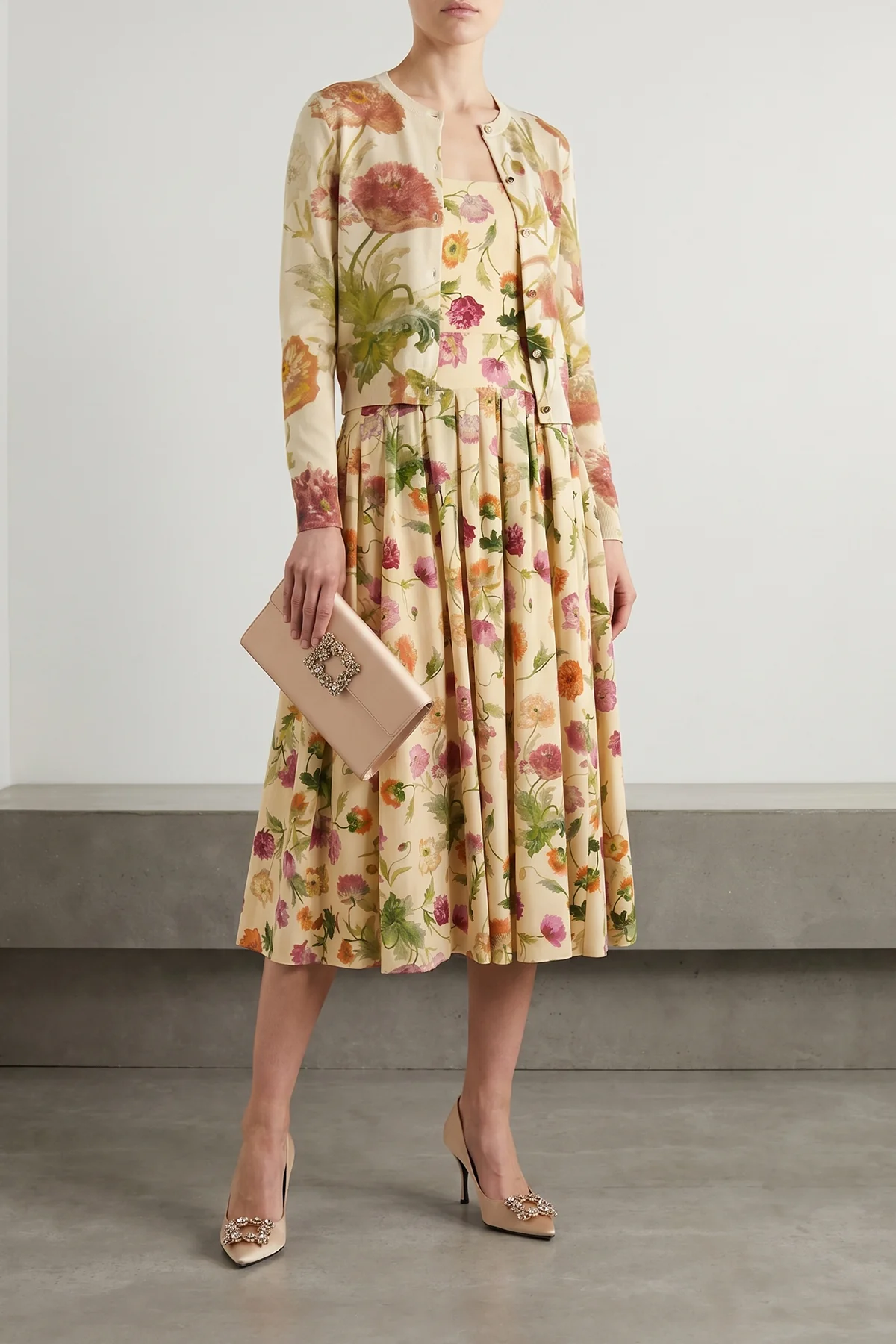 floral patterned cotton poplin midi dress
