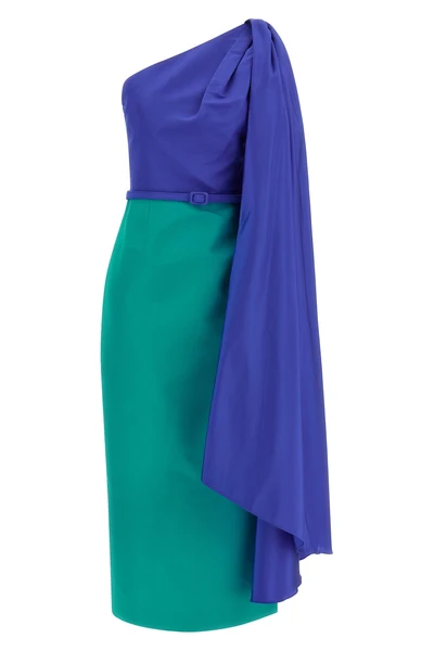 color block one-shoulder sheath dress in silk