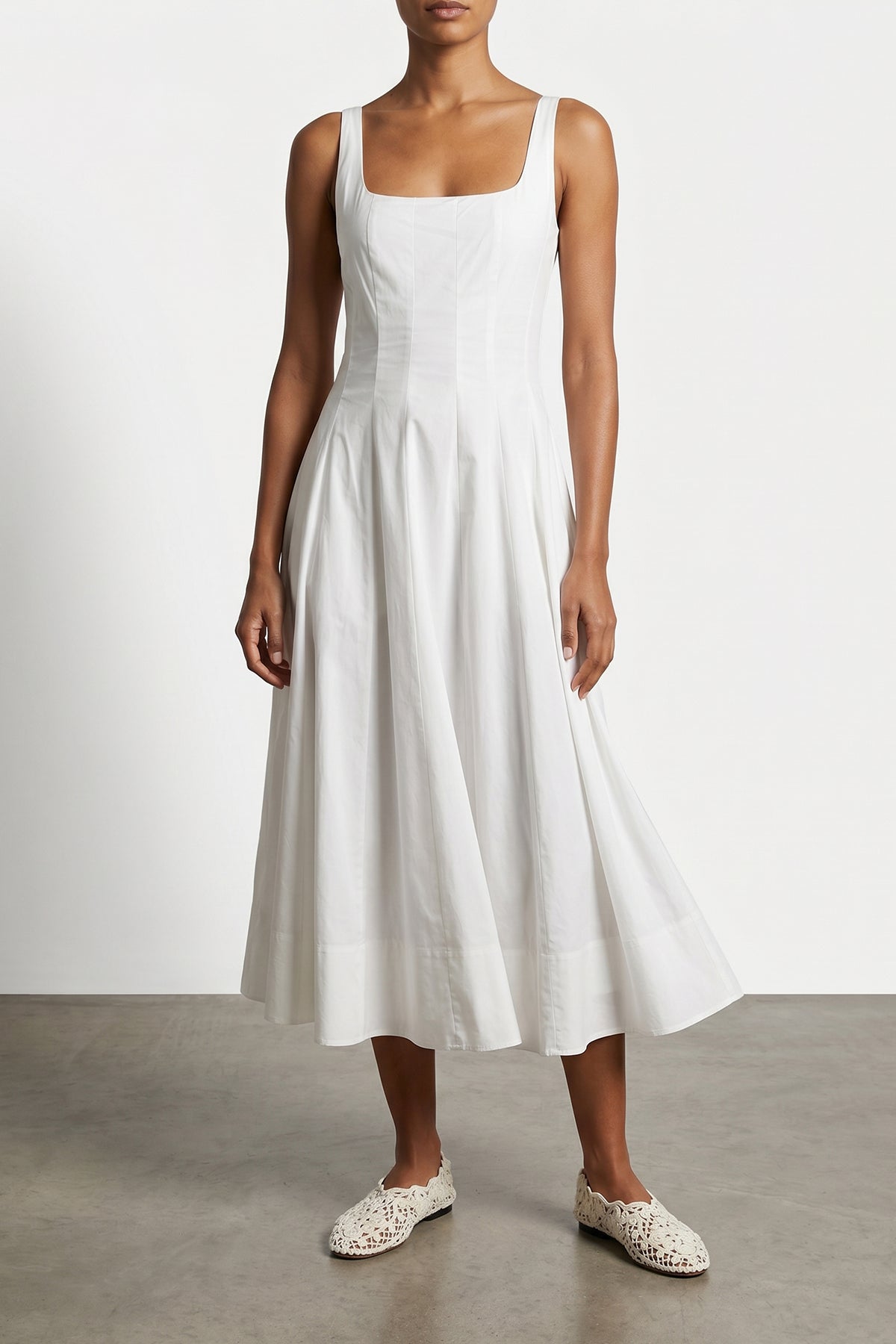 STAUD 2 wells midi dress in light cotton poplin