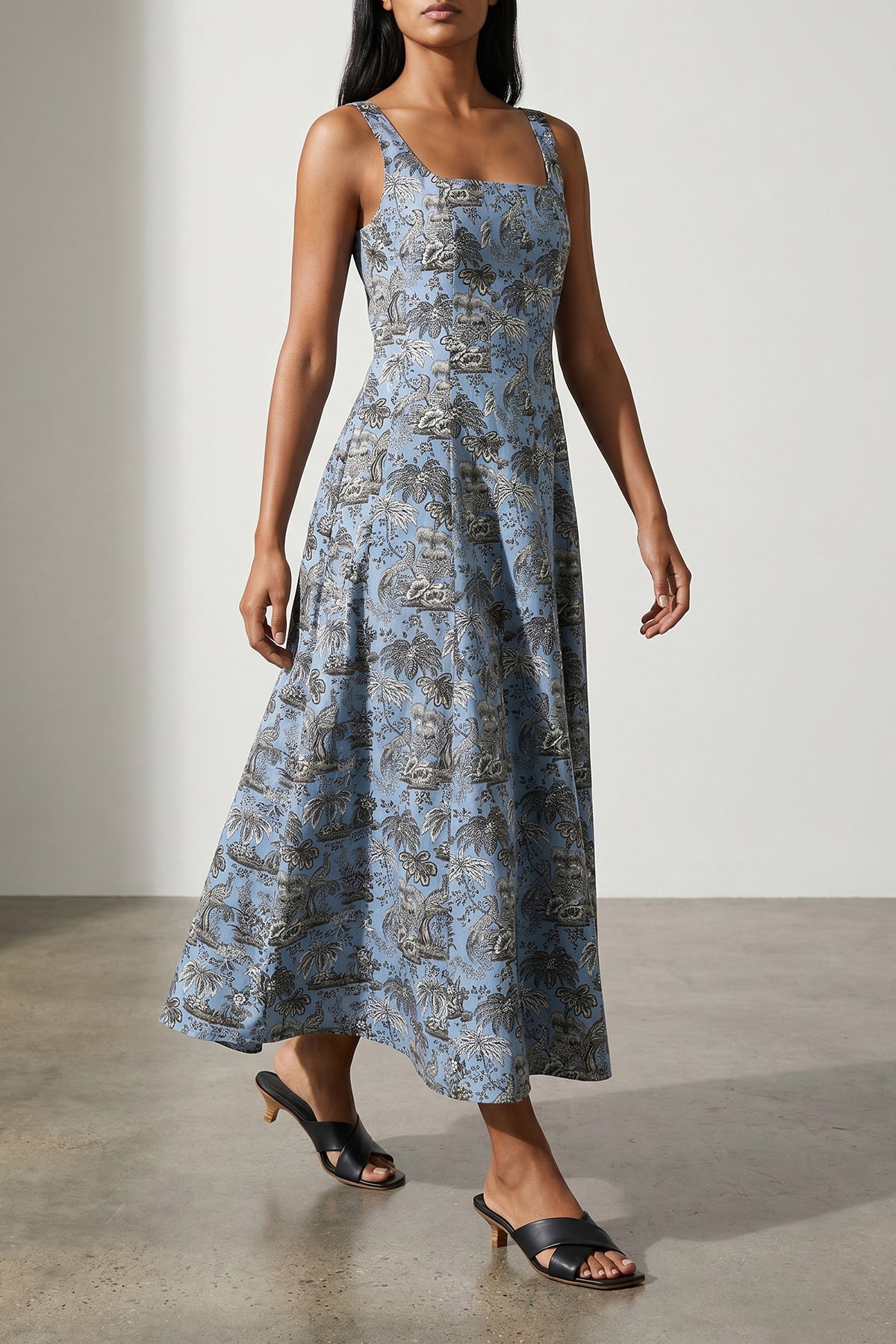 STAUD 2 wells midi dress in light cotton poplin