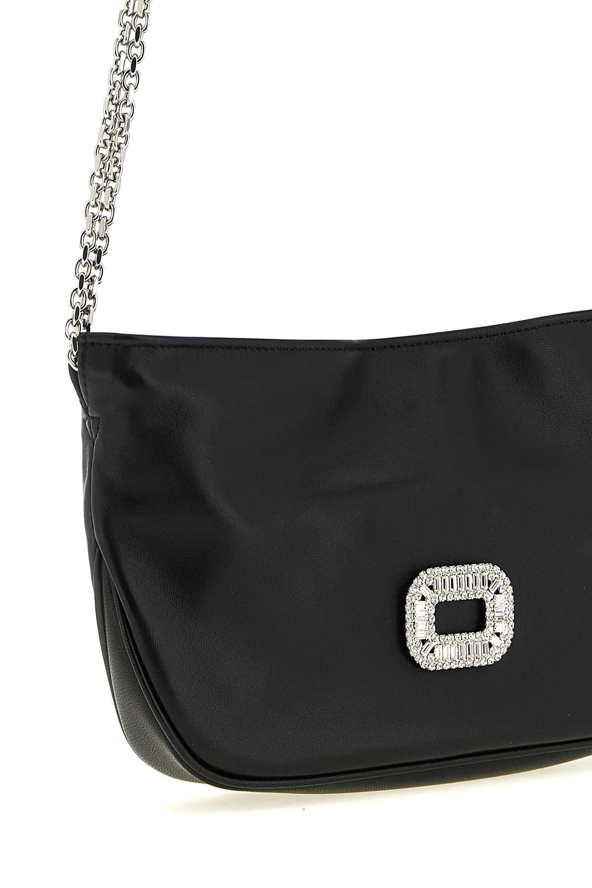the roger vivier pilgrim micro clutch bag in soft black lambskin stands out fo