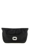 the roger vivier pilgrim micro clutch bag in soft black lambskin stands out fo