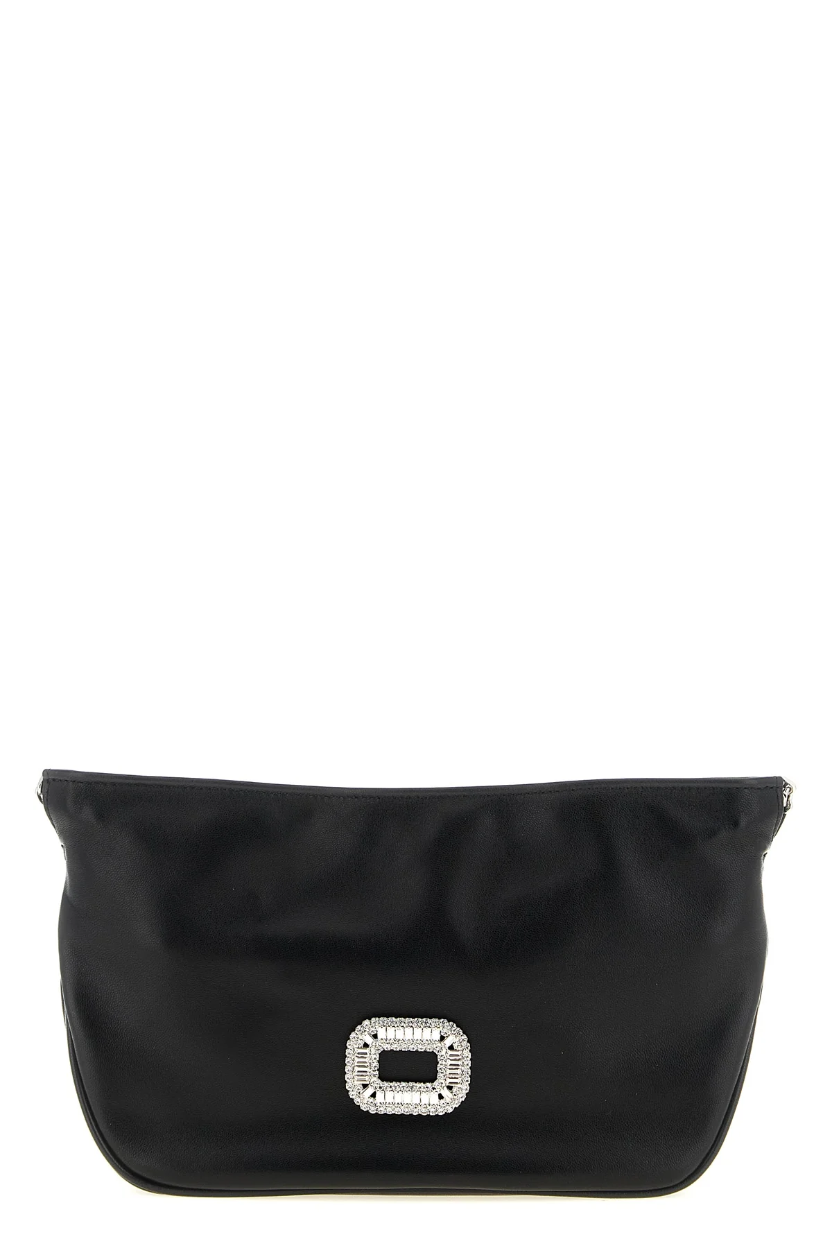 the roger vivier pilgrim micro clutch bag in soft black lambskin stands out fo
