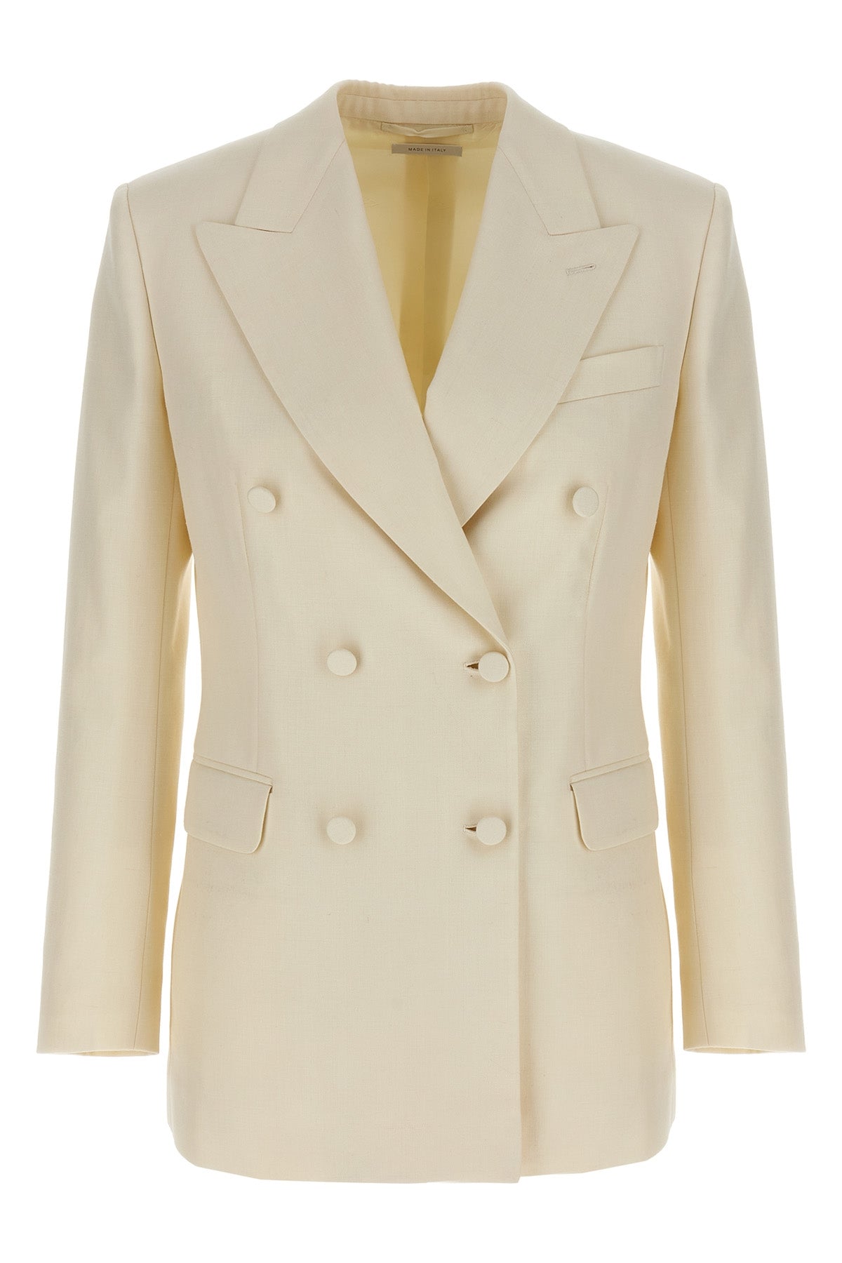 flavia double-breasted blazer in silk and linen wool blend