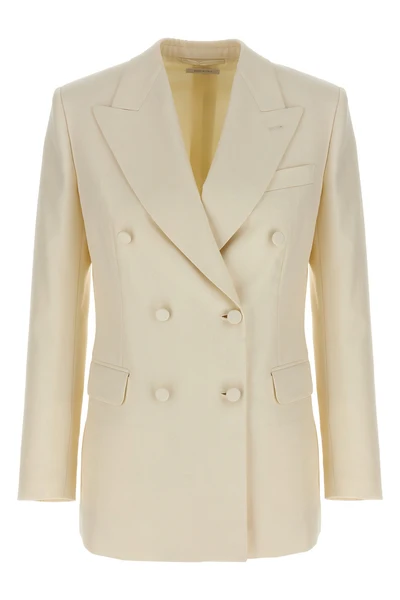 flavia double-breasted blazer in silk and linen wool blend