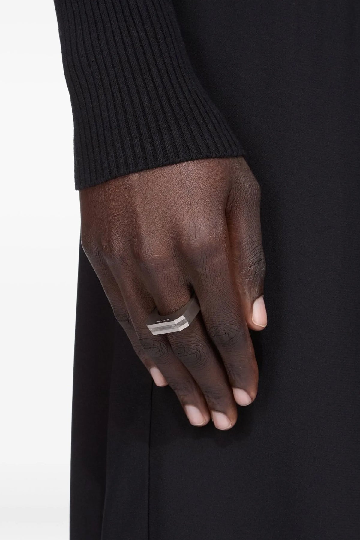 RICK OWENS 54 crystal hollywood ring in galvanized palladium brass