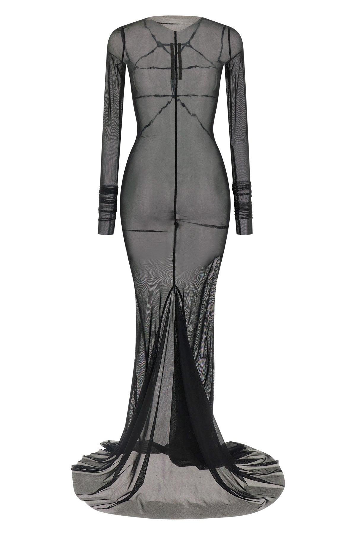 RICK OWENS 40 extra long temple dress in semi-transparent stretch nylon tulle