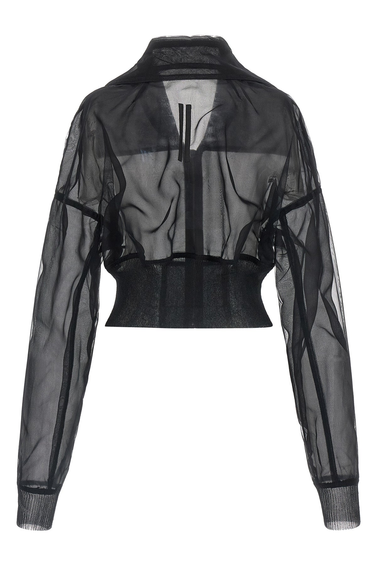 RICK OWENS 42 dracucollar cropped bomber jacket in semi-transparent doubled tulle