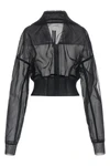 dracucollar cropped bomber jacket in semi-transparent doubled tulle