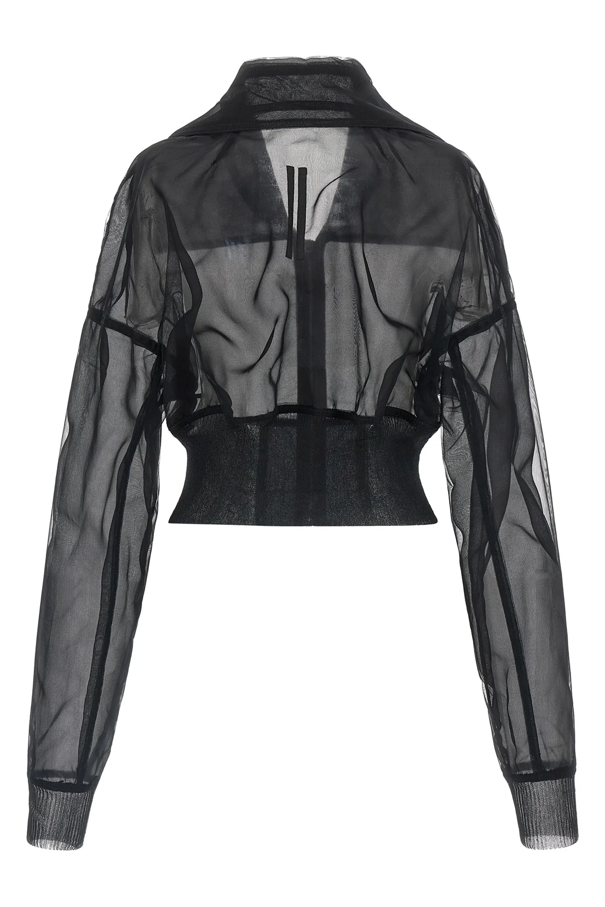 dracucollar cropped bomber jacket in semi-transparent doubled tulle