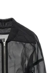 dracucollar cropped bomber jacket in semi-transparent doubled tulle