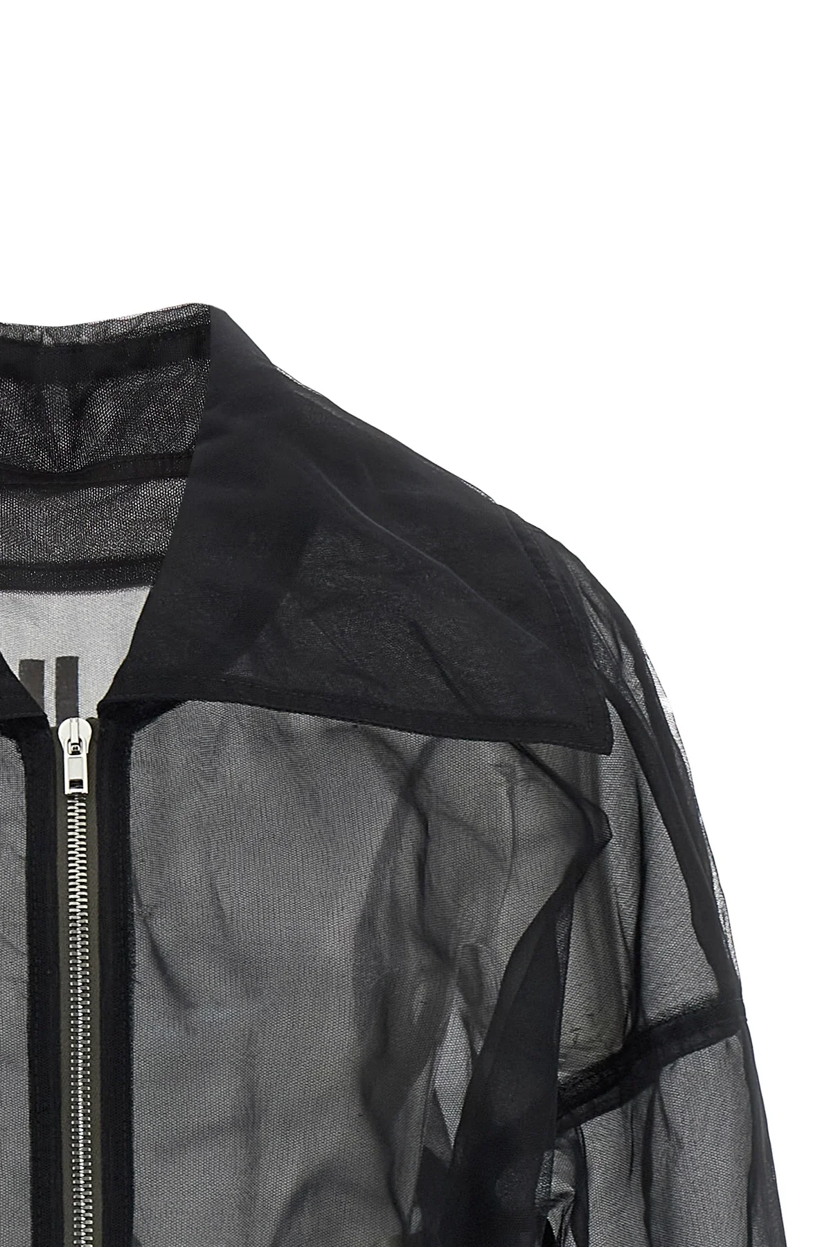 dracucollar cropped bomber jacket in semi-transparent doubled tulle