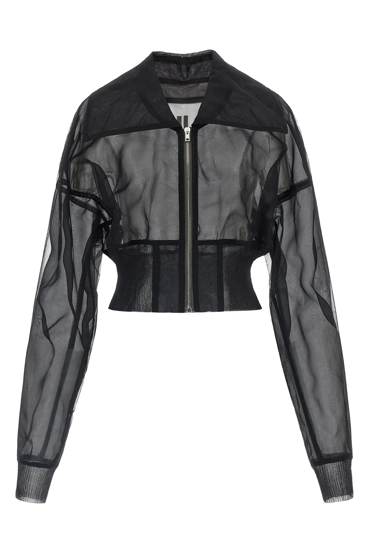 RICK OWENS 42 dracucollar cropped bomber jacket in semi-transparent doubled tulle