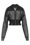 dracucollar cropped bomber jacket in semi-transparent doubled tulle