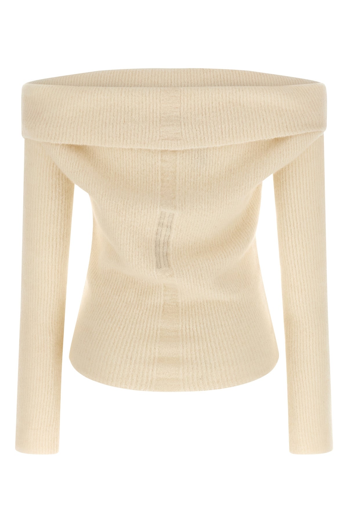 RICK OWENS M ls cowl ribbed wool sweater off-the-shoulder style