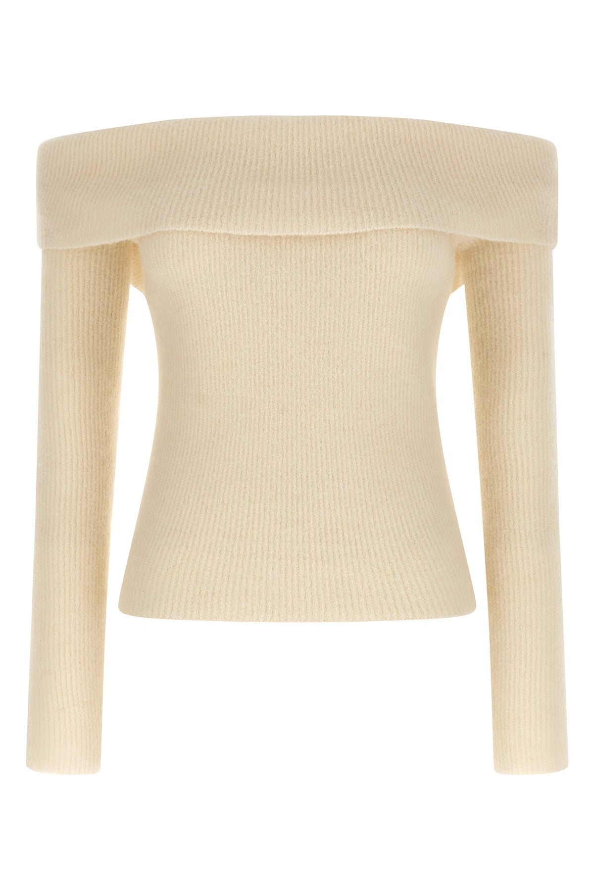 RICK OWENS M ls cowl ribbed wool sweater off-the-shoulder style