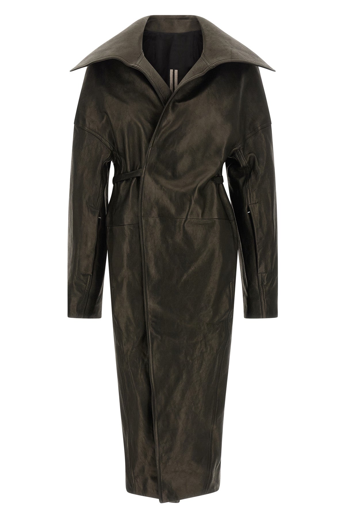 RICK OWENS 44 dracucollar belted vegetable-tanned cow leather coat finished