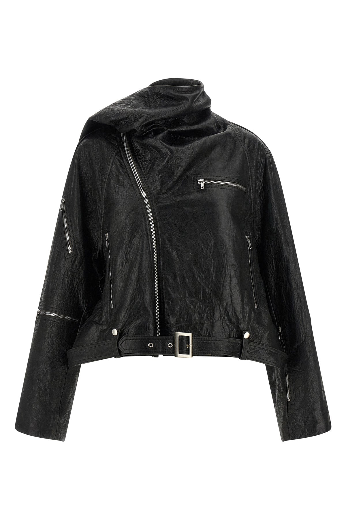 RICK OWENS OS cropped scarf flight vegetable tanned lambskin jacket of medium thickness fini