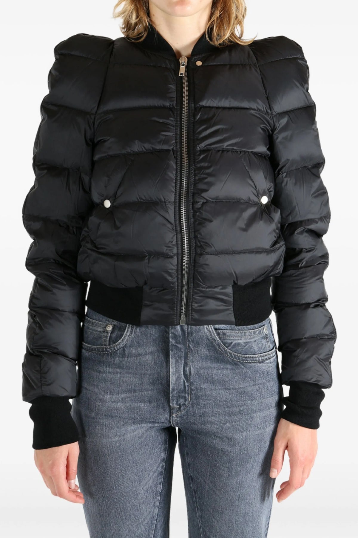 RICK OWENS 42 duvet flight quilted and goose down padded nylon bomber jacket